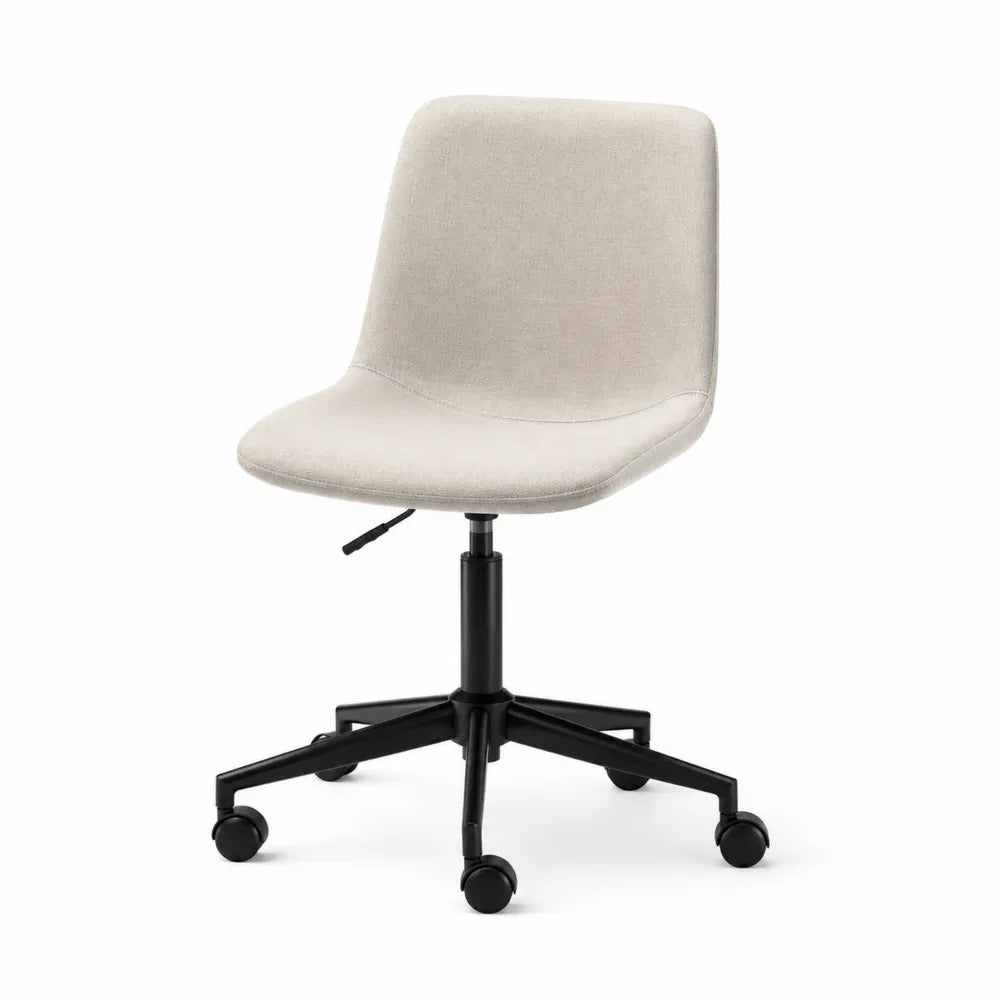 Sedia da ufficio girevole 55 x 55 x 80-95 cm in tessuto beige con struttura in acciaio nero base a 5 razze con ruote e regolazione altezza