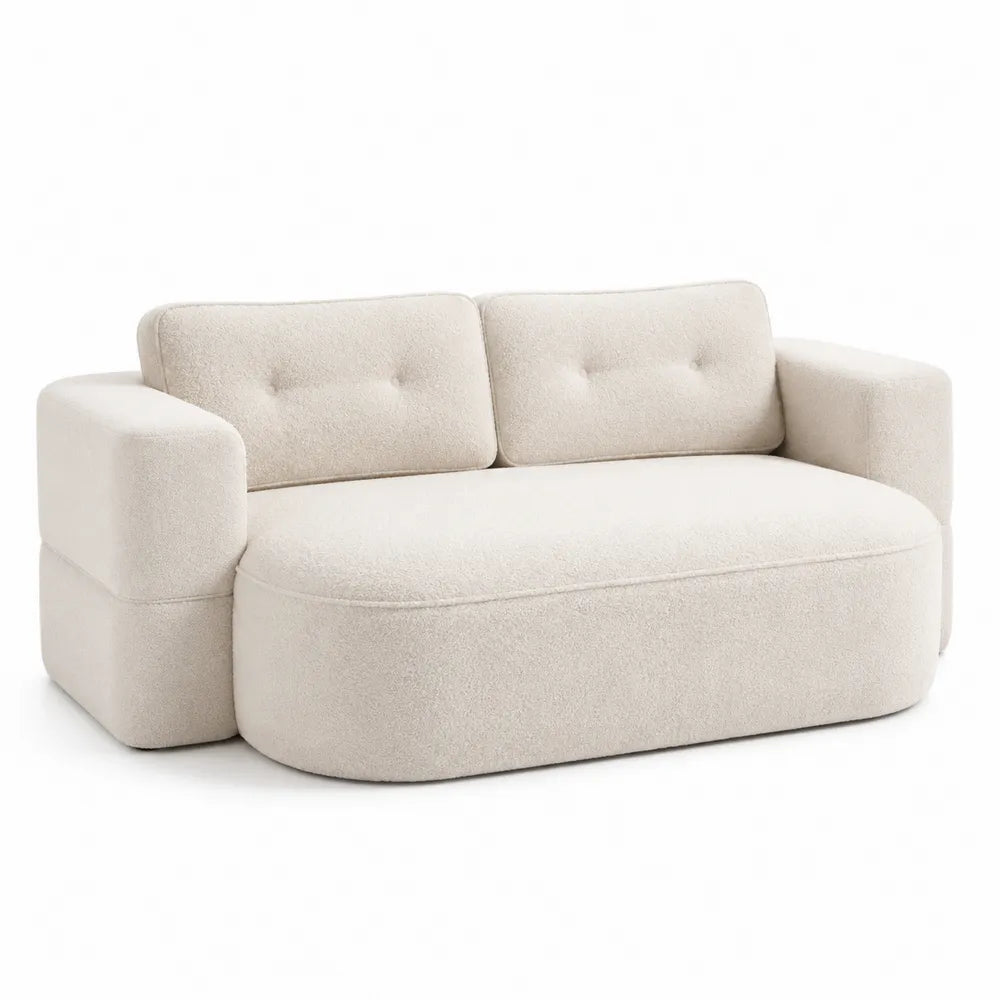 Divano 2 posti imbottito in tessuto bouclé colore beige struttura in legno gambe nascoste stile moderno
