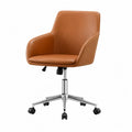 Sedia da ufficio girevole in poliuretano marrone con base in acciaio cromato a cinque razze e ruote 55 x 55 x 80-95 cm
