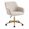 Sedia da ufficio girevole regolabile in altezza in tessuto effetto velluto a coste beige con base in acciaio dorato e ruote 5 razze