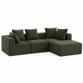 Divano modulare con chaise longue laterale in velluto a coste poliestere verde oliva struttura in legno multistrato dimensioni 270 cm x 100 cm x 85 cm
