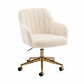 Sedia da ufficio girevole in tessuto bouclé beige struttura in acciaio dorato regolabile 62x62x88-98 cm