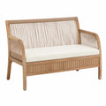 Divano da esterno a 2 posti in legno massello di acacia con schienale in corda intrecciata e cuscino beige 120 cm x 60 cm x 80 cm