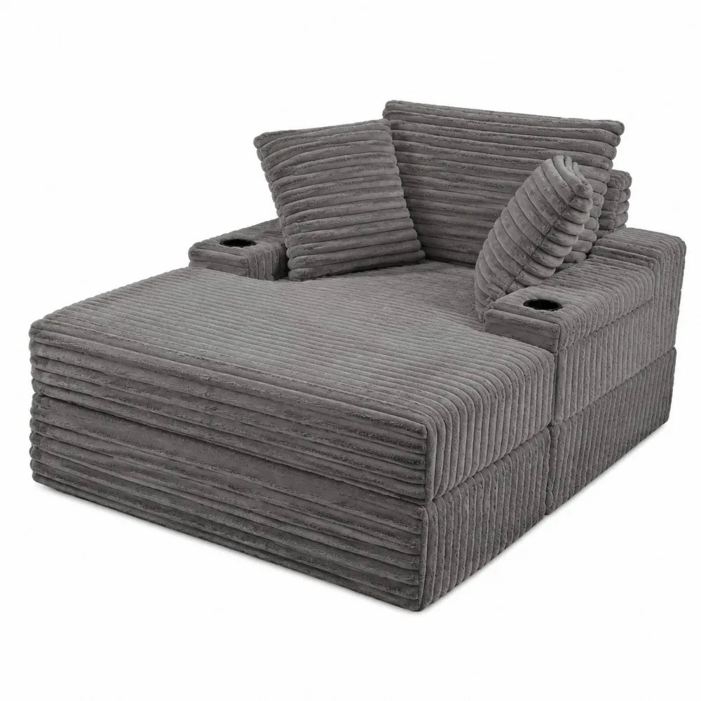 Divano angolare modulare in velluto a coste poliestere grigio con chaise e contenitori 260 x 160 x 85 cm struttura in legno multistrato e schiuma