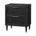 Comodino due cassetti MDF melaminico nero gambe metallo nero con dettagli oro maniglie metallo dorato struttura rettangolare