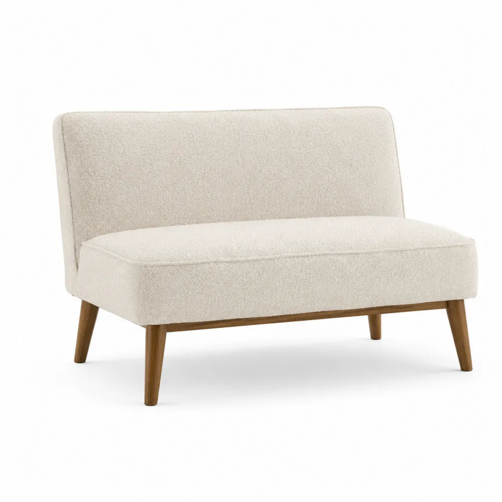 Divano a due posti senza braccioli in tessuto poliestere beige effetto lino struttura in legno 150 cm 80 cm 80 cm