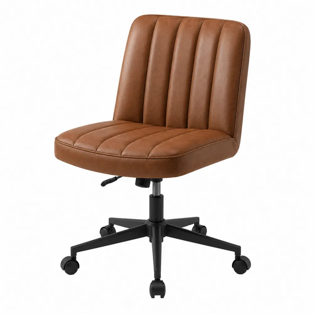 Sedia da ufficio girevole regolabile in altezza 78-88 cm in pelle PU marrone con base in acciaio nero e ruote