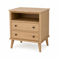 Comodino con 2 cassetti e vano aperto in MDF effetto rovere chiaro con gambe in legno massello circa 50 x 40 x 55 cm