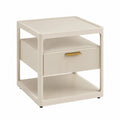 Comodino con cassetto struttura a telaio aperto MDF finitura beige e metallo oro 45 x 40 x 50 cm