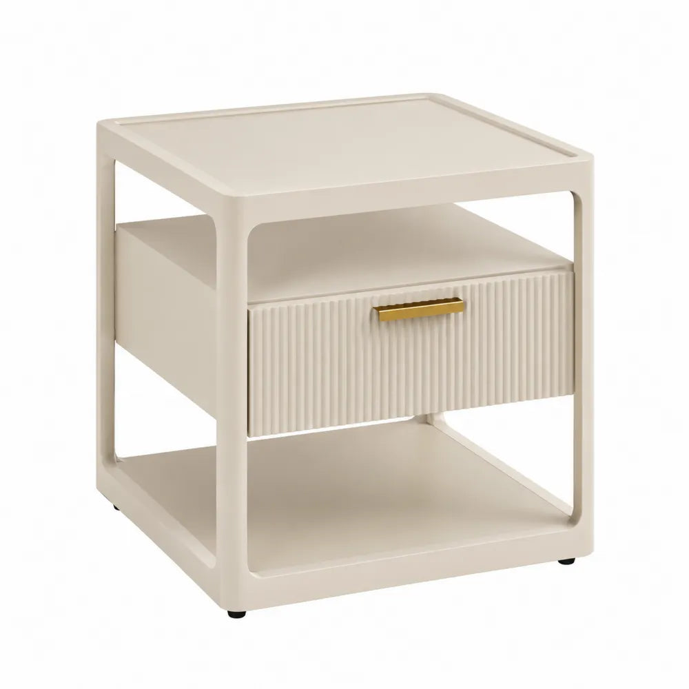 Comodino con cassetto struttura a telaio aperto MDF finitura beige e metallo oro 45 x 40 x 50 cm